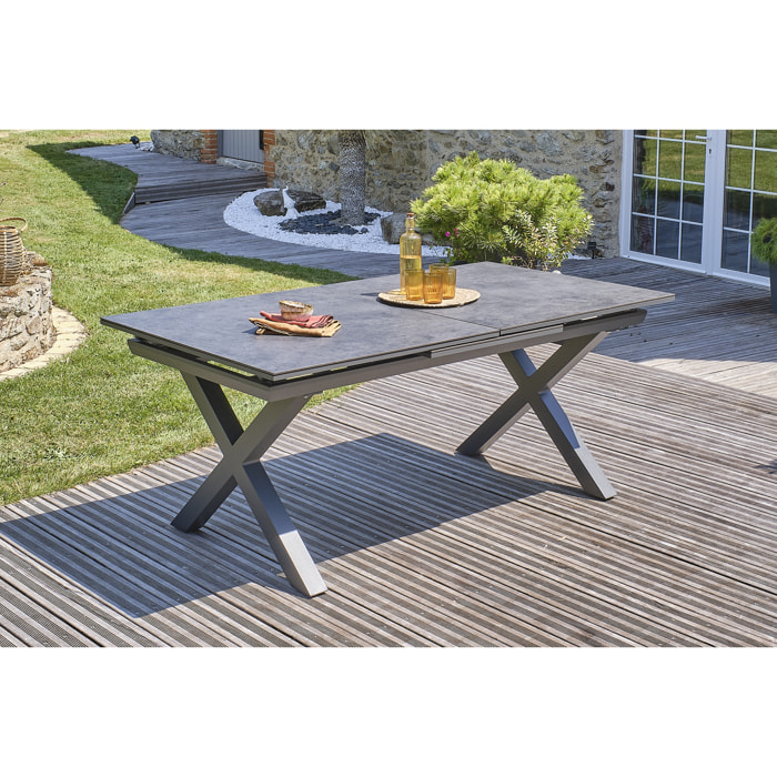 FLORIDE - Table de jardin en aluminium gris anthracite et plateau en céramique