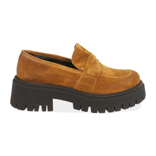 Mocassini chunky cognac in camoscio