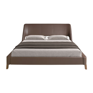 Cama Angel Cerdá de matrimonio con cabecero y estructura en polipiel en marrón chocolate y patas de madera chapada en nogal natural 205x237x95cm