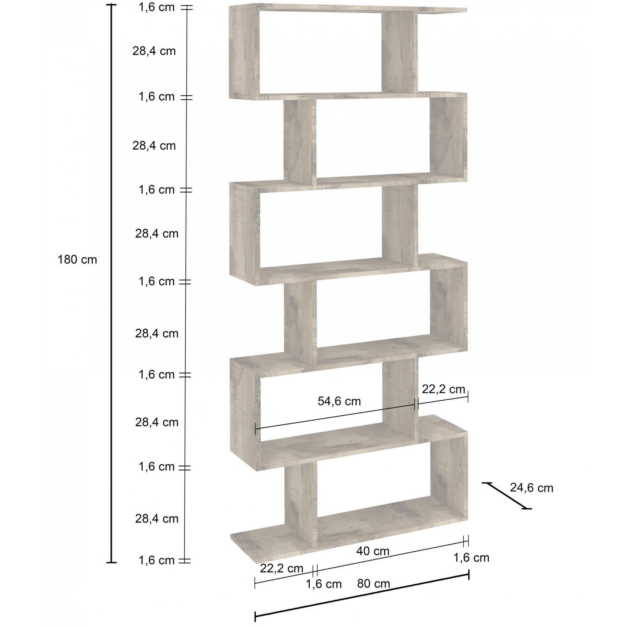 Libreria alta a zig zag a 6 scaffali aperti, Made in Italy, Scaffale per libri e documenti, Libreria da ufficio, cm 80x25h192, colore Acero