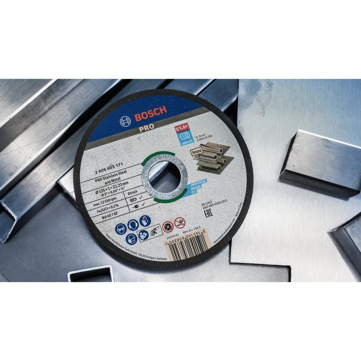 Disque à tronçonner PRO à moyeu standard plat pour acier inoxydable et métal - 125 x 1 x 22,23 mm - BOSCH - 2608603171
