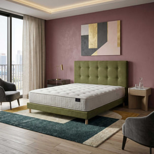 Ensemble COMÈTE + tête de lit capitonnée - Matelas ressorts ensachés 27 cm - sommier et tête de lit vert