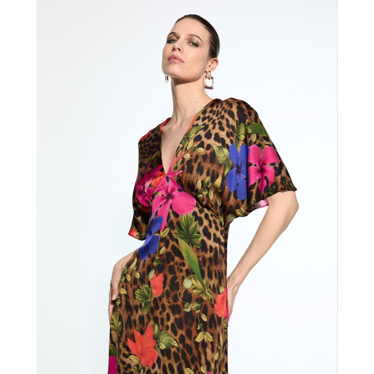 Abito Lungo in Raso Stampato