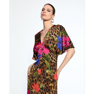 Abito Lungo in Raso Stampato