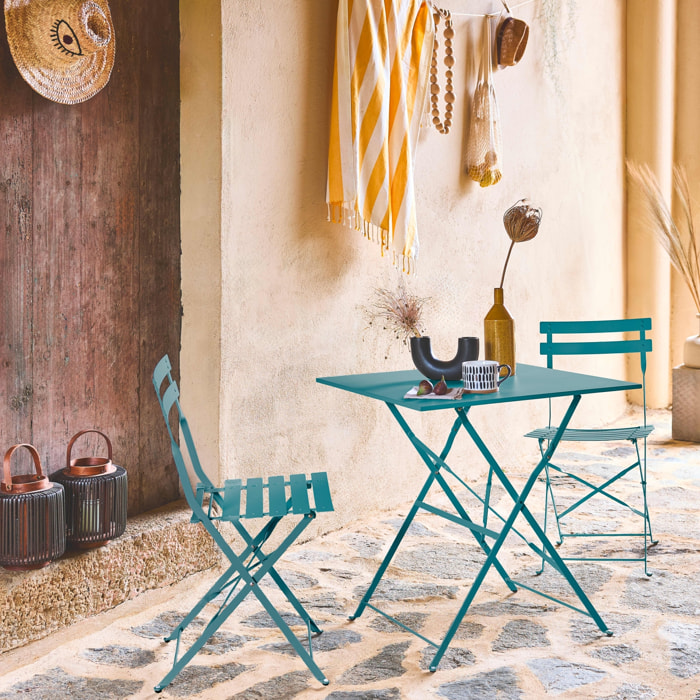 Table de jardin bistrot pliante métal + 2 assises EMILIA