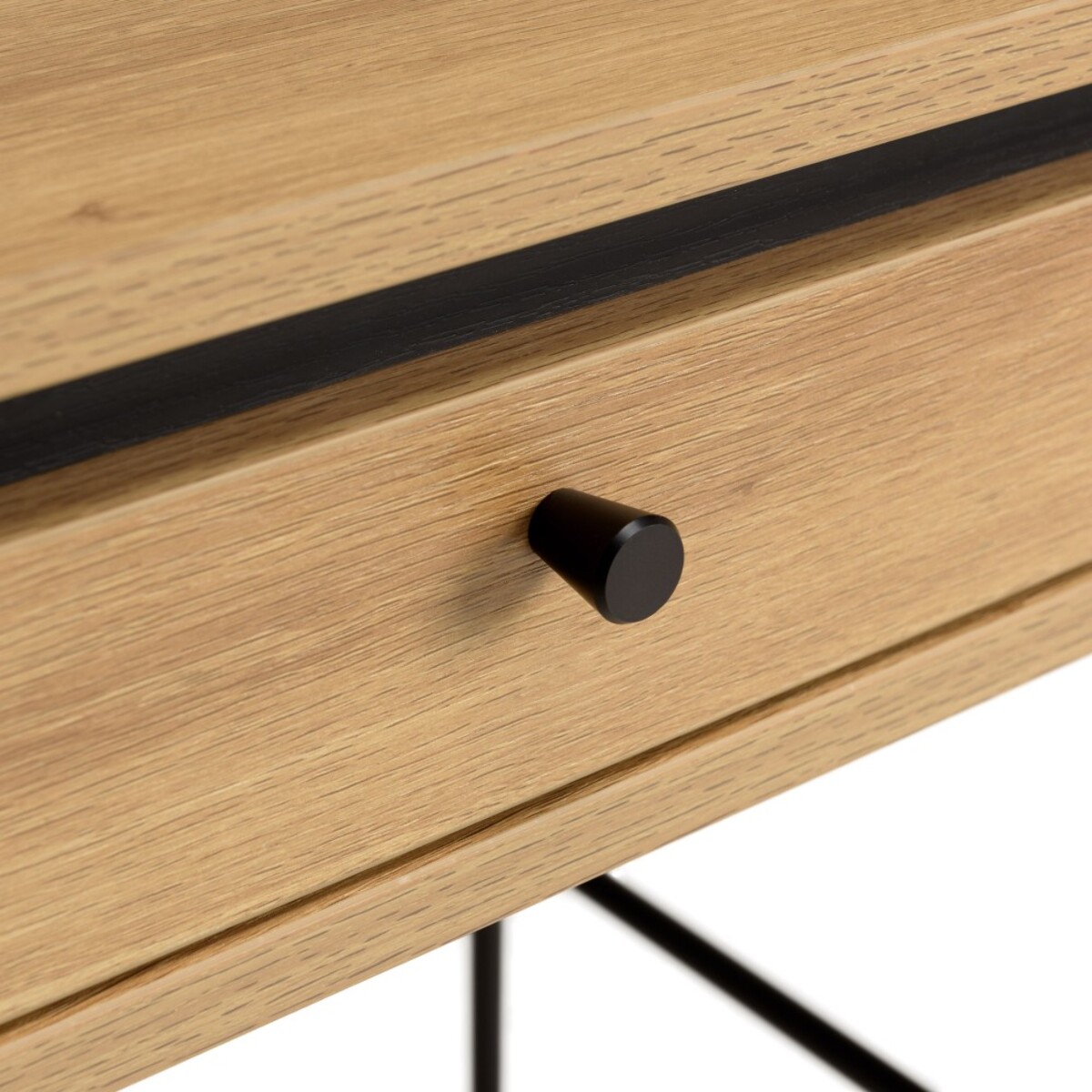 ETHAN - Bureau arrondi couleur naturelle 1 tiroir pieds métal noir