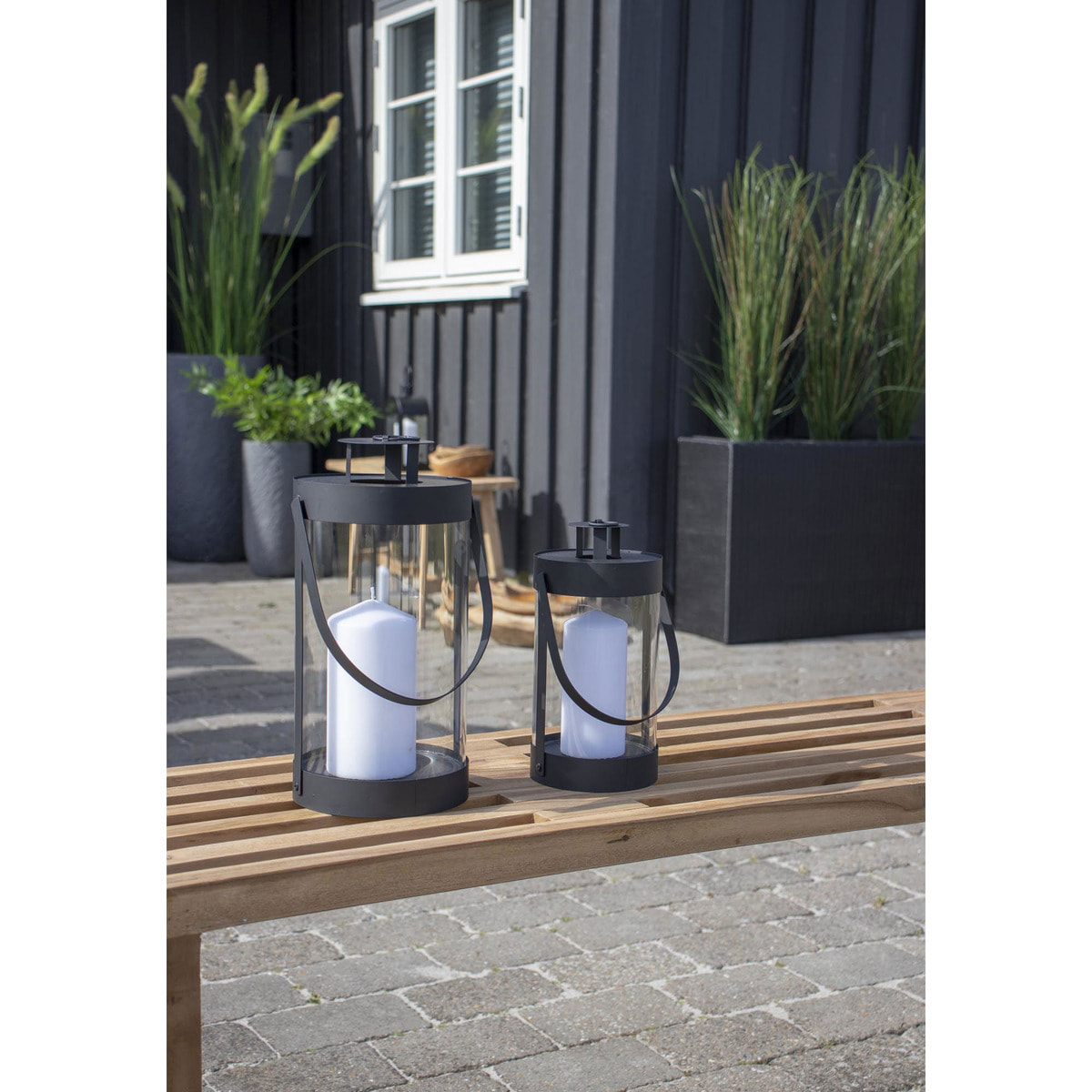 Set 2 lanterne in acciaio e vetro Bondi — nero, misure graduate