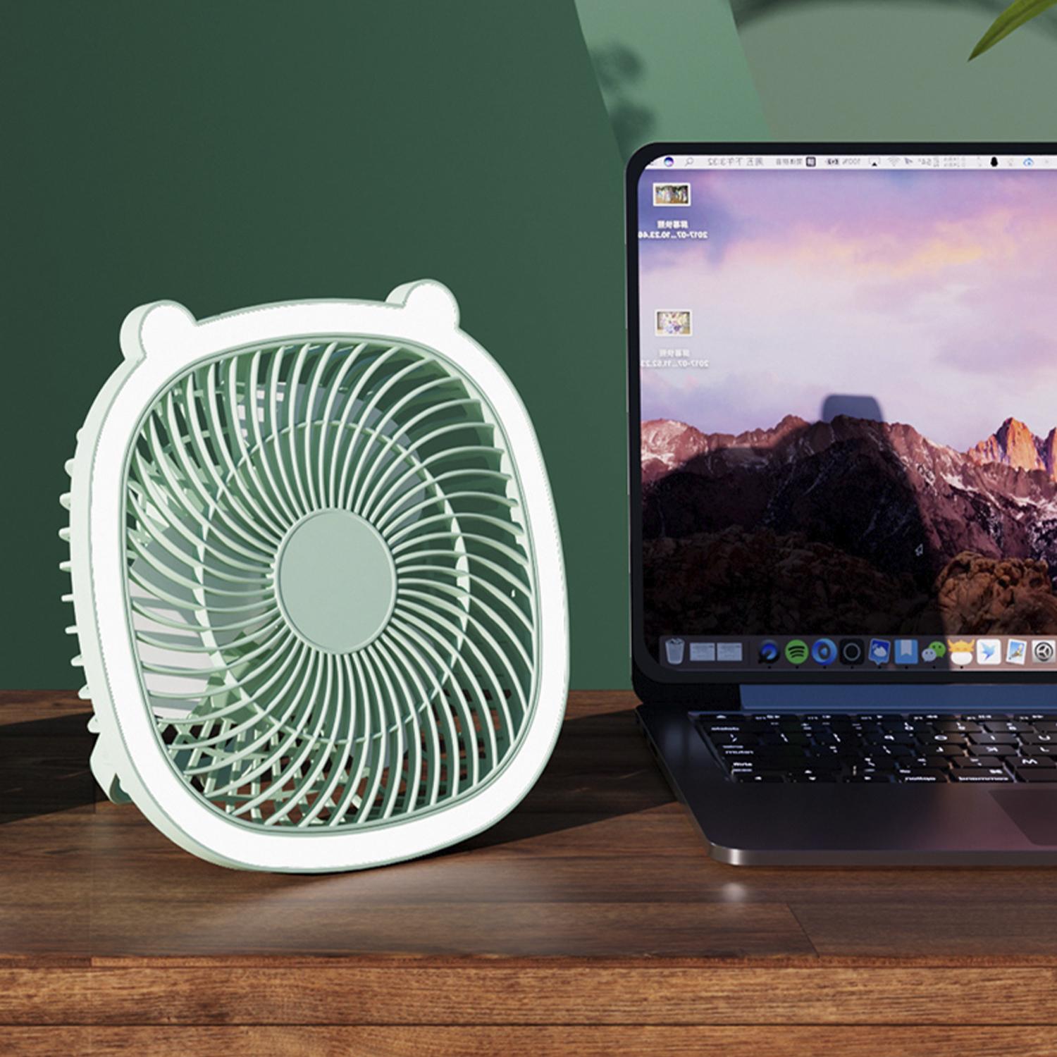 Ventilatore portatile da 5 W, con batteria ricaricabile, luce ambientale e 3 velocità.