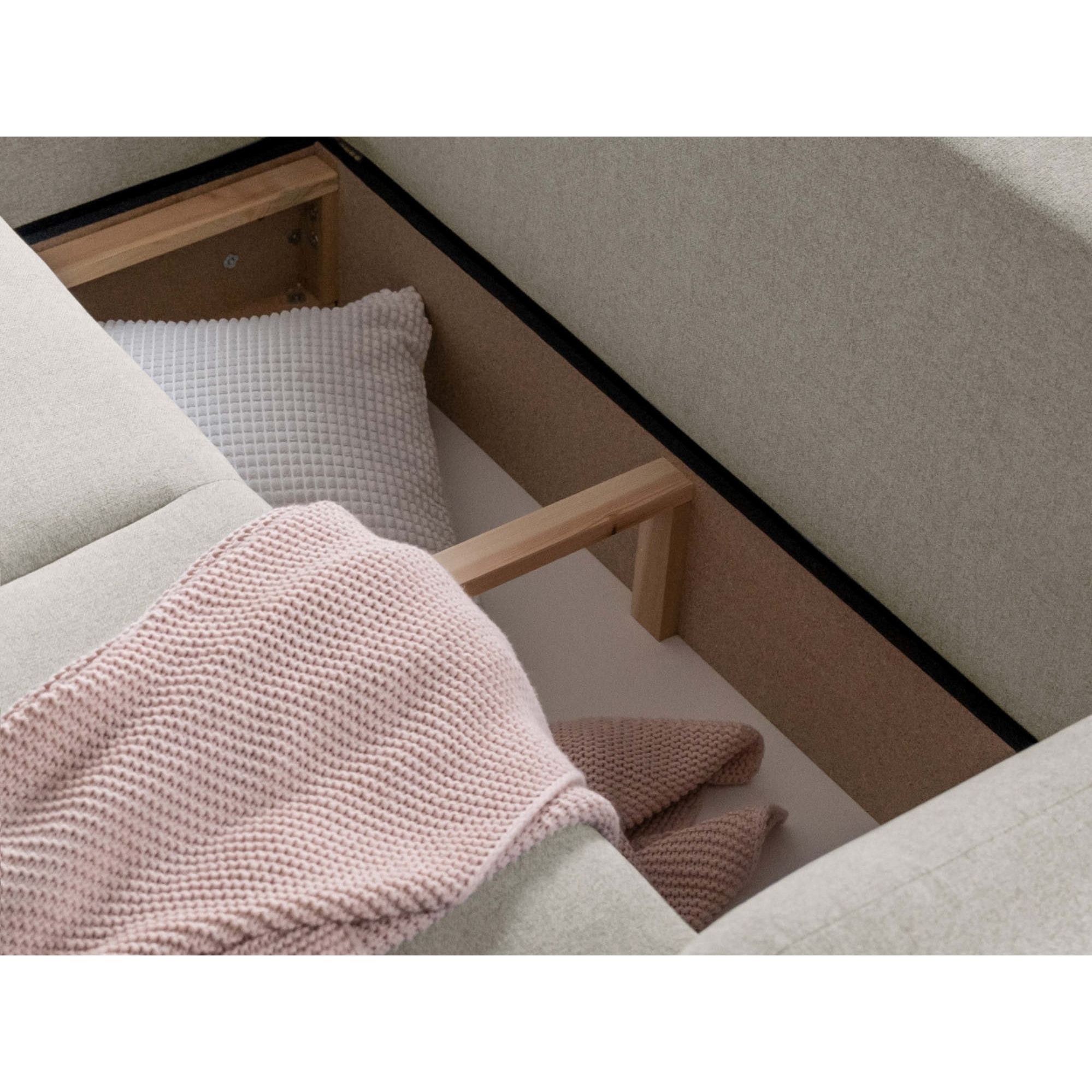 Lagom - canapé d'angle convertible - avec coffre - en tissu - 4 places - gauche - Beige