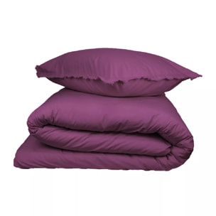 Lot h.couette +taies pur coton lavé uni violet Zora raisin
