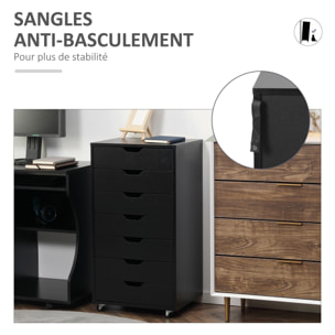 Caisson bureau - rangement bureau 7 tiroirs - dim. 47,5L x 39,5l x 90H cm - noir