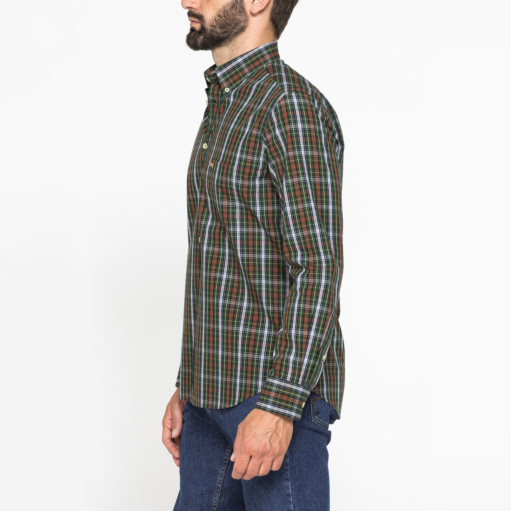 CAMICIA FANTASIA TINTO FILO CON COLLO BUTTON-DOWN