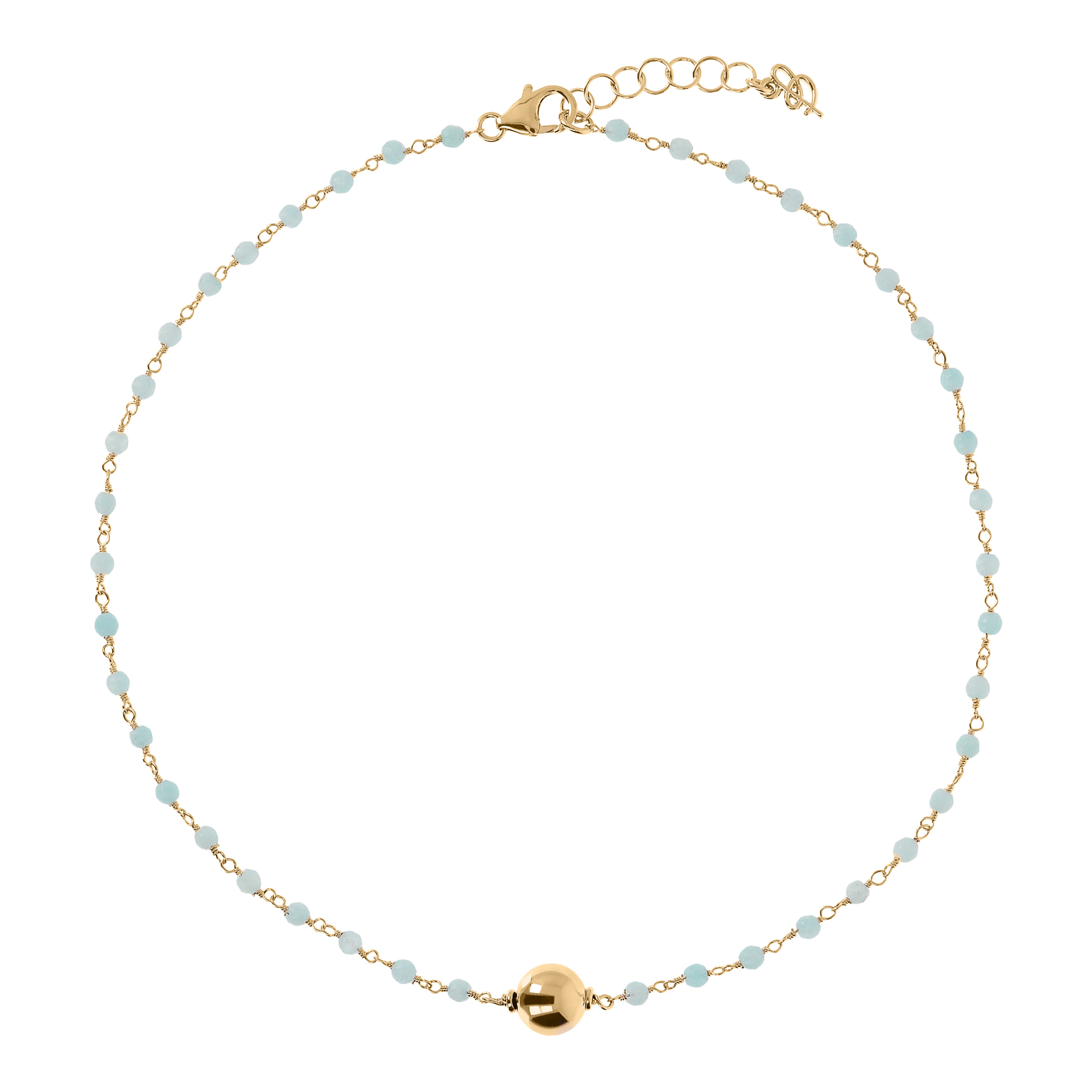 Collana Rosario Girocollo Golden con Quarzo Celeste e Bead Lucida