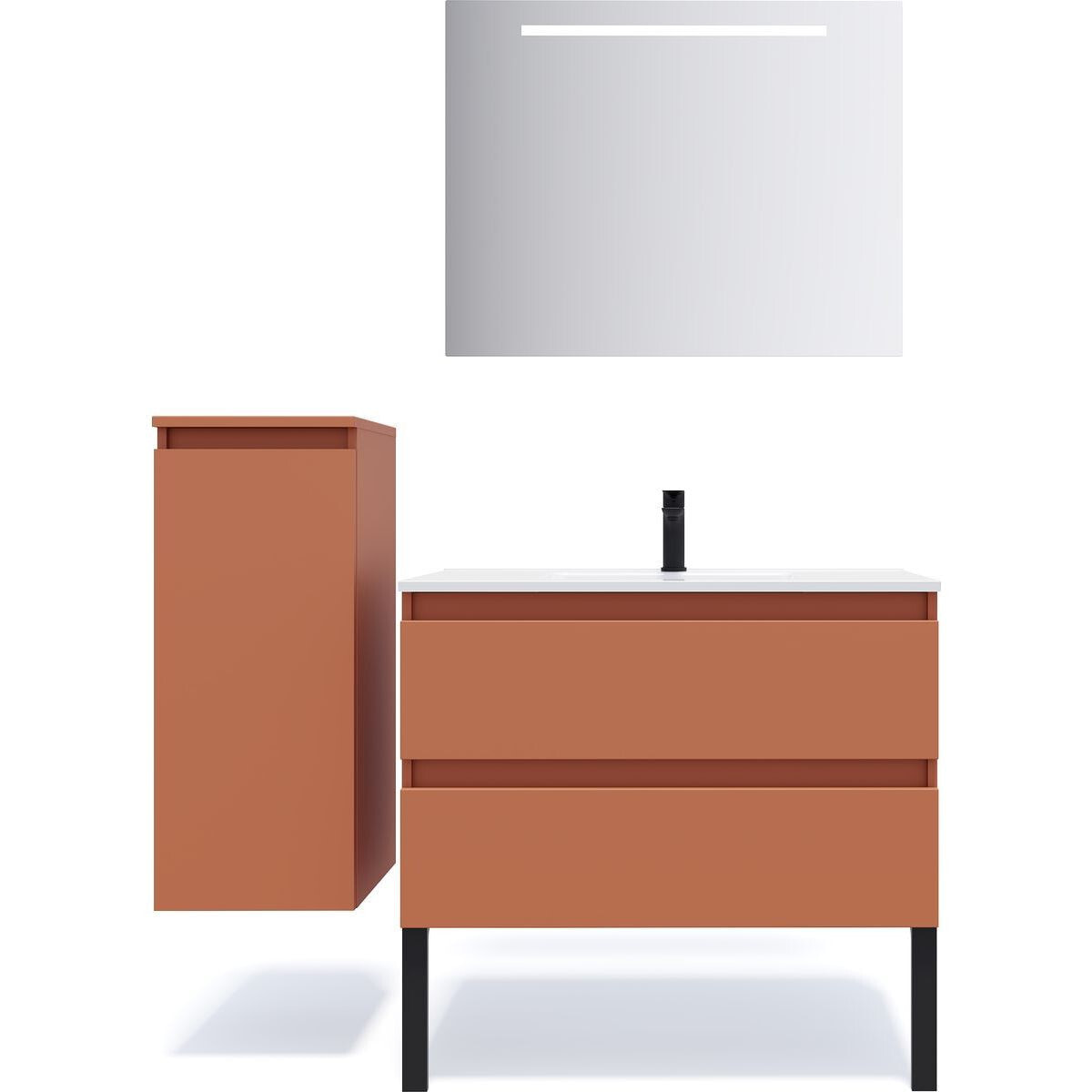 Ensemble vasque intégrée 2 tiroirs + miroir - HUDSON