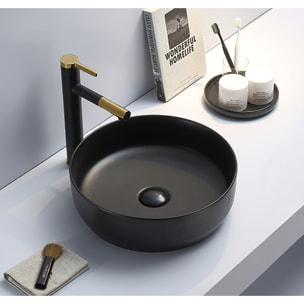 Set vasque à poser 39x39x12cm sans trop-plein + bonde à écoulement libre Infinitio noir mat SetSATINF-noir