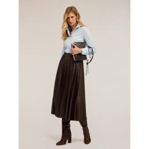 Motivi - Falda plisada de tela revestida - Marrón