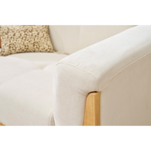 Canapé scandinave 2 places en tissu effet velours blanc cassé et bois clair FJORD