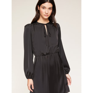 Motivi - Vestido corto de raso con frunces - Negro