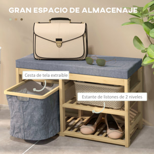 Banco Zapatero de Bambú Mueble Zapatero con Asiento Cesta Extraíble y Estantes Abiertos para 4 Pares de Zapatos Banco Zapatero para Entrada Recibidor Pasillo 69x30x45 cm Natural