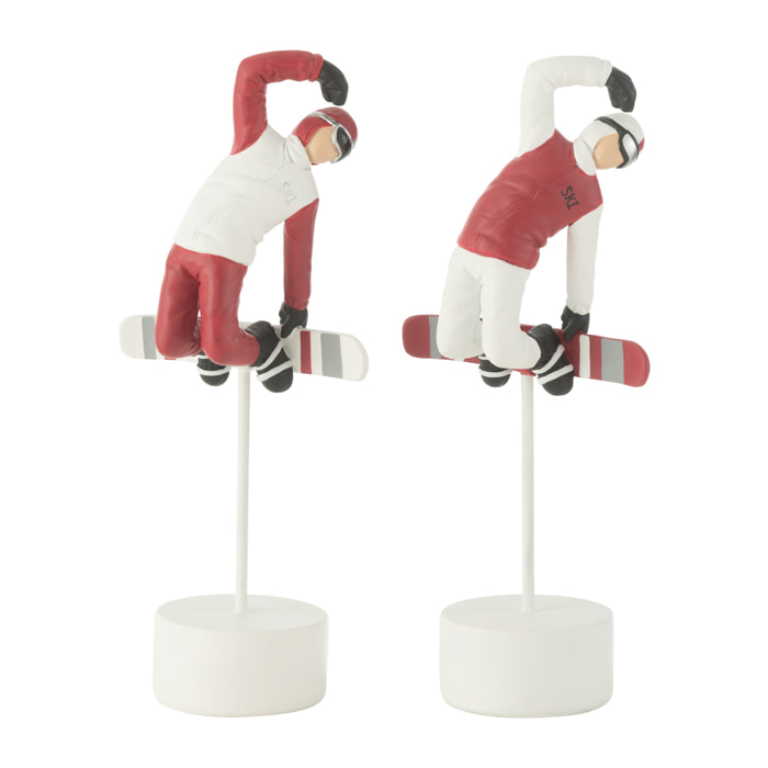 J-Line décoration Snowboarder Sur Socle - polyrésine - rouge/blanc - 2 pcs