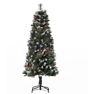 árbol de Navidad Artificial con Nieve 150 cm Ignífugo con 360 Ramas 38 Bayas Base Plegable y Soporte Metálico Decoración Navideña para Interiores Verde