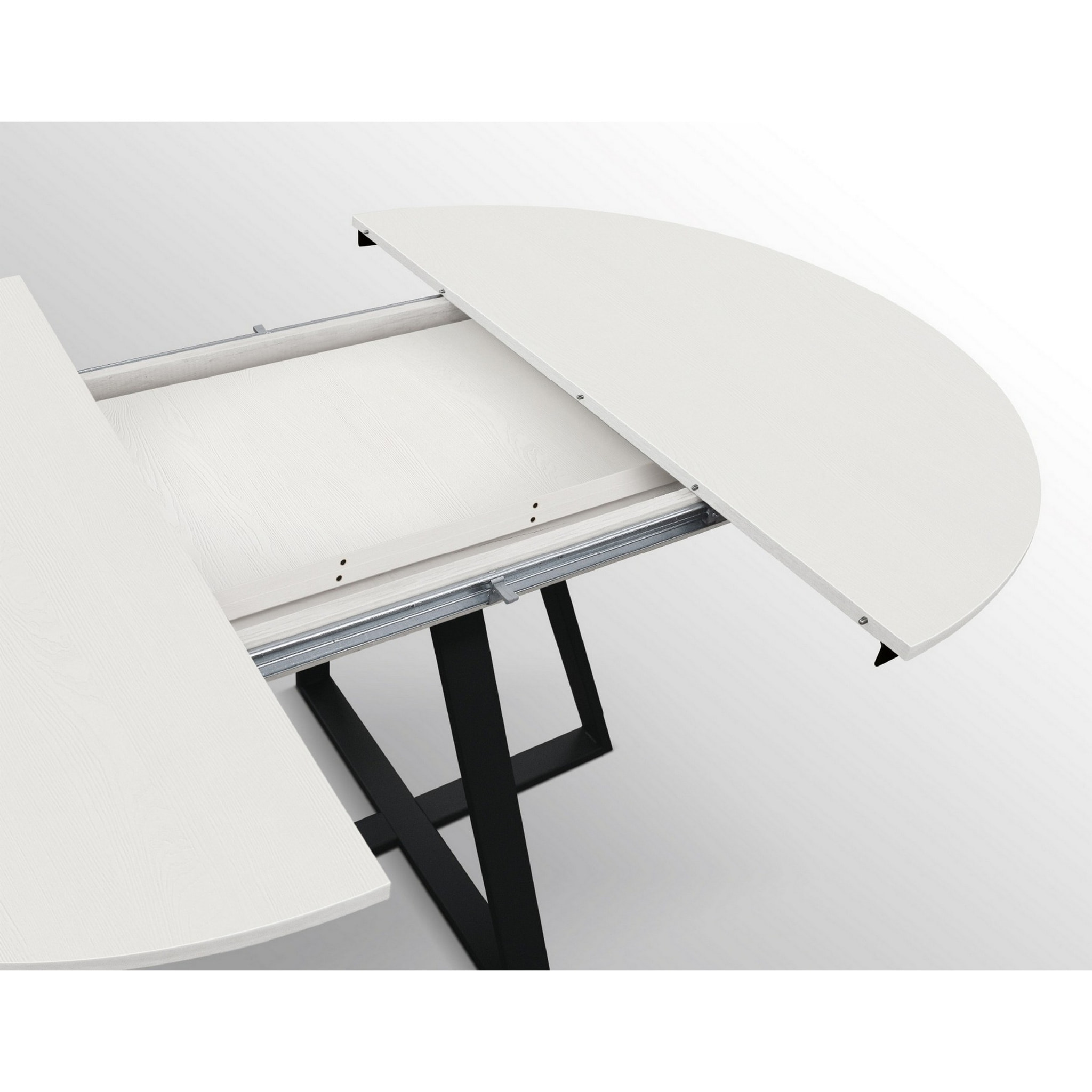 Tavolo rotondo PANTELLERIA in legno effetto bianco frassinato con base a X in metallo antracite, allungabile ⌀120 cm - ⌀170 cm