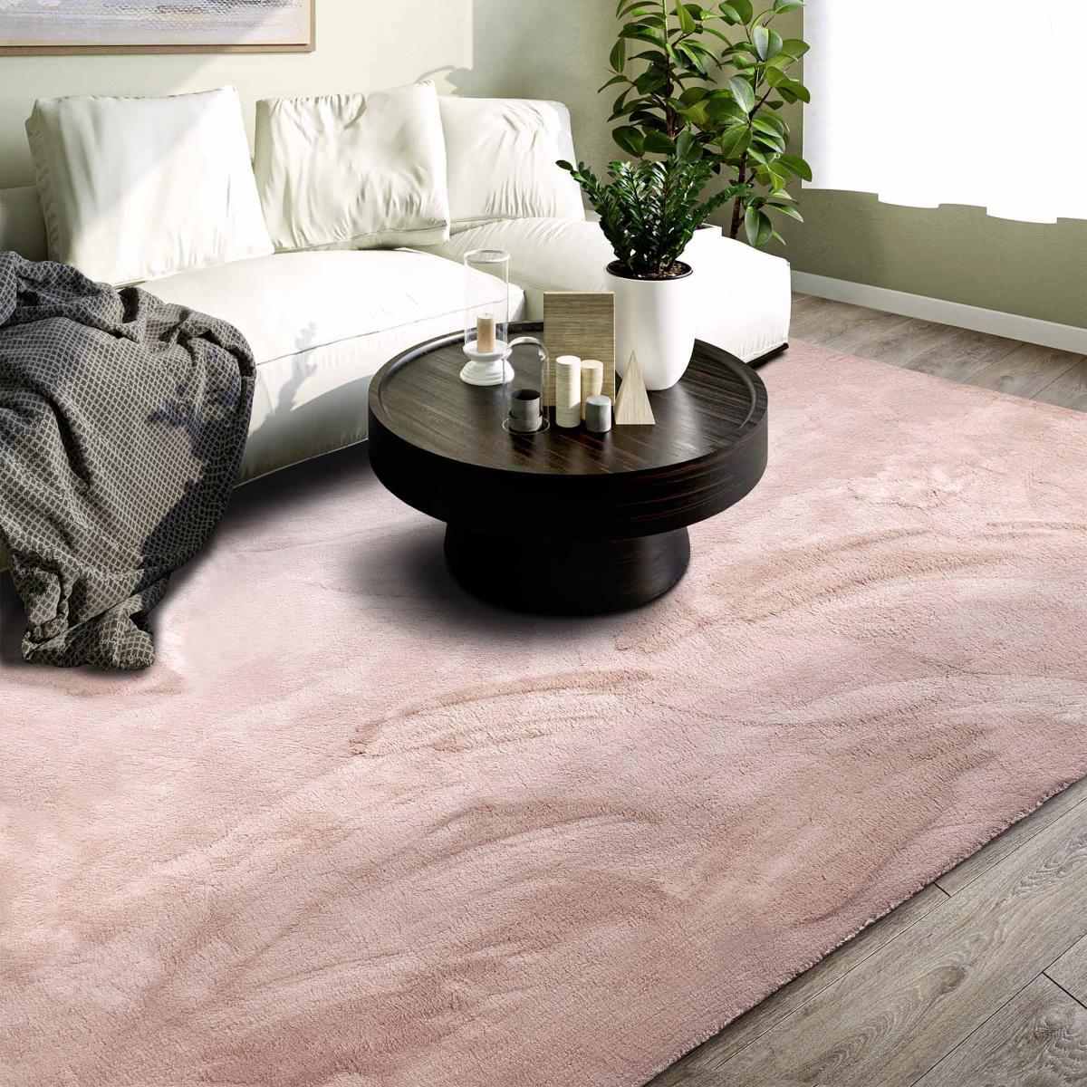 Tapis salon faux uni poils ras, tissé polyester confortable, anano