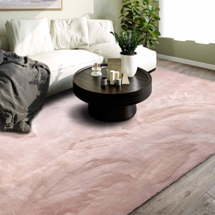 Tapis salon faux uni poils ras, tissé polyester confortable, anano