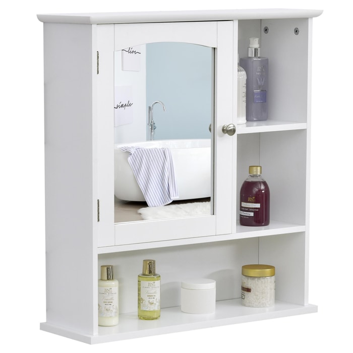 Armoire murale salle de bain armoire à glace placard de rangement toilettes 1 porte niche + étagères latérales MDF blanc