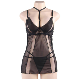 Babydoll y braga negro con transparencias