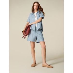 Oltre - Bermudas de lino con cristales - Light - blue