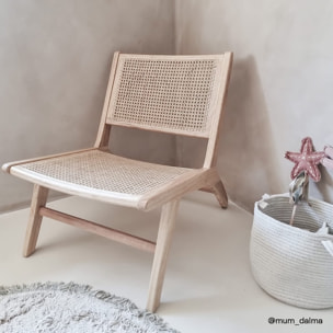 Fauteuil lounge en bois massif et cannage - ZUMA