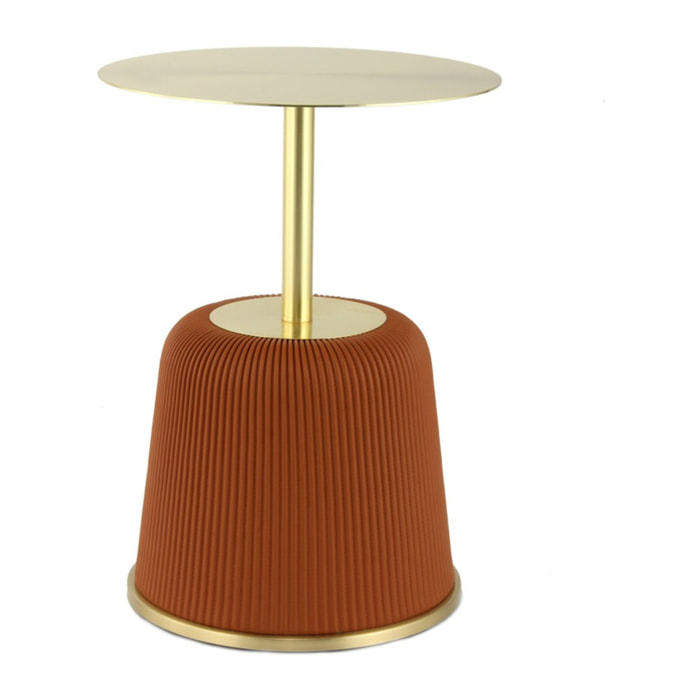 Tavolino Jokai in metallo oro e ecopelle cognac