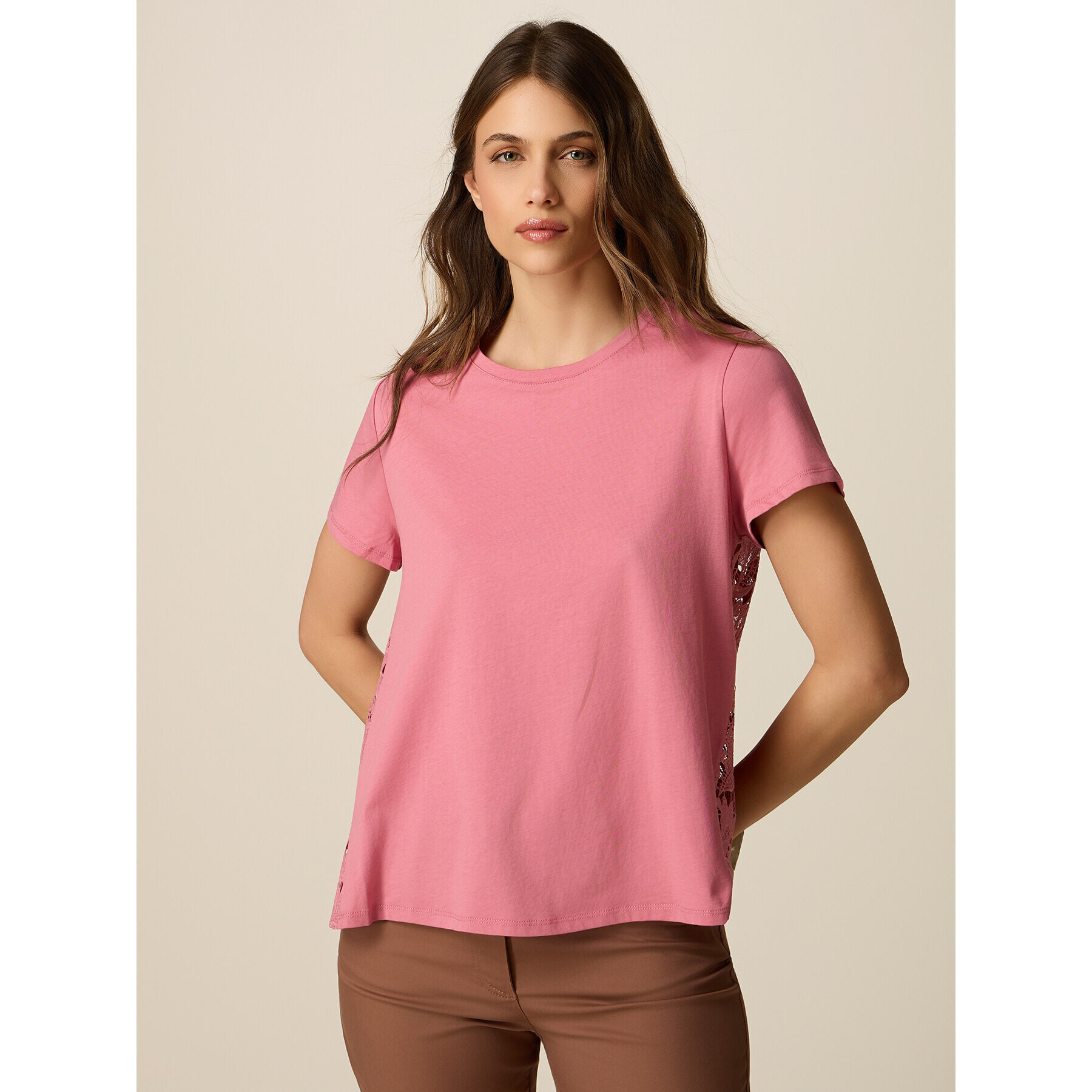 Oltre - T-shirt parte dietro in pizzo - Rosa