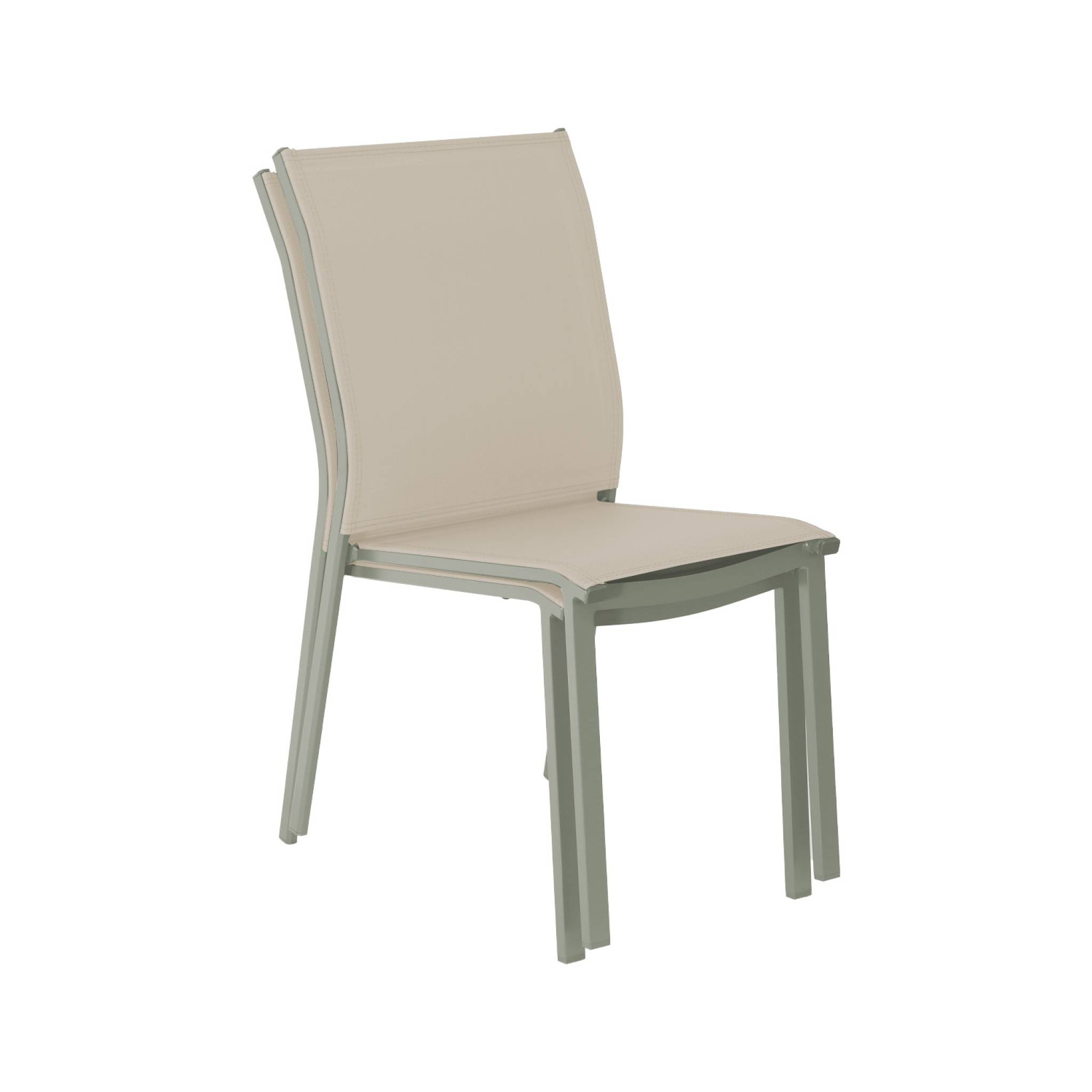 Lot de 4 chaises de jardin CLEVELAND empilables aluminium et textilene kaki. 64.5 x 45.5 x 89.5 cm