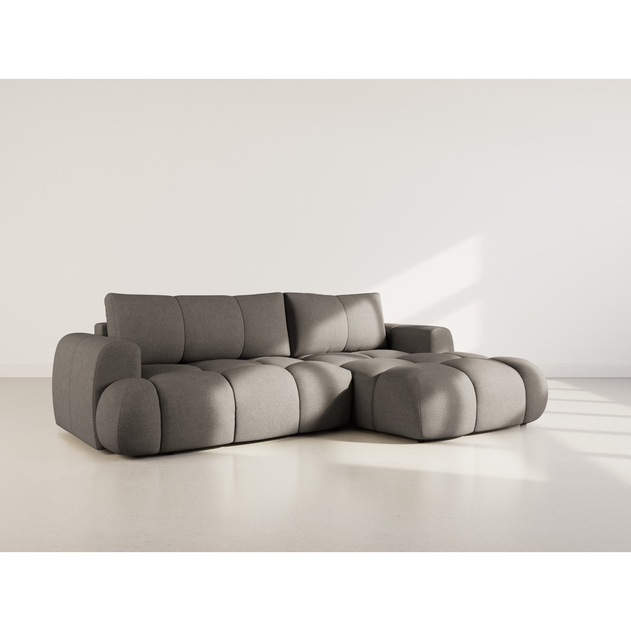 Yulin - Canapé d'angle droit 4 places convertible avec coffre en tissu bouclette - Gris foncé