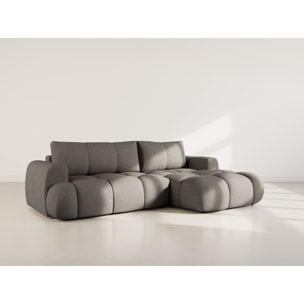 Yulin - Canapé d'angle droit 4 places convertible avec coffre en tissu bouclette - Gris foncé
