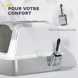Maison de toilette bac à litière fermé acier inox - pelle, 2 portes, désodorisant - blanc
