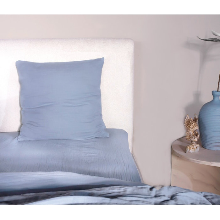 Housse de couette gaze de coton lavé bleu givrée