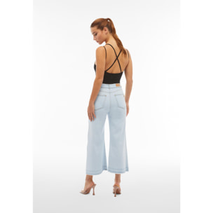 Jeans culotte lunghezza cropped fondo taglio a vivo