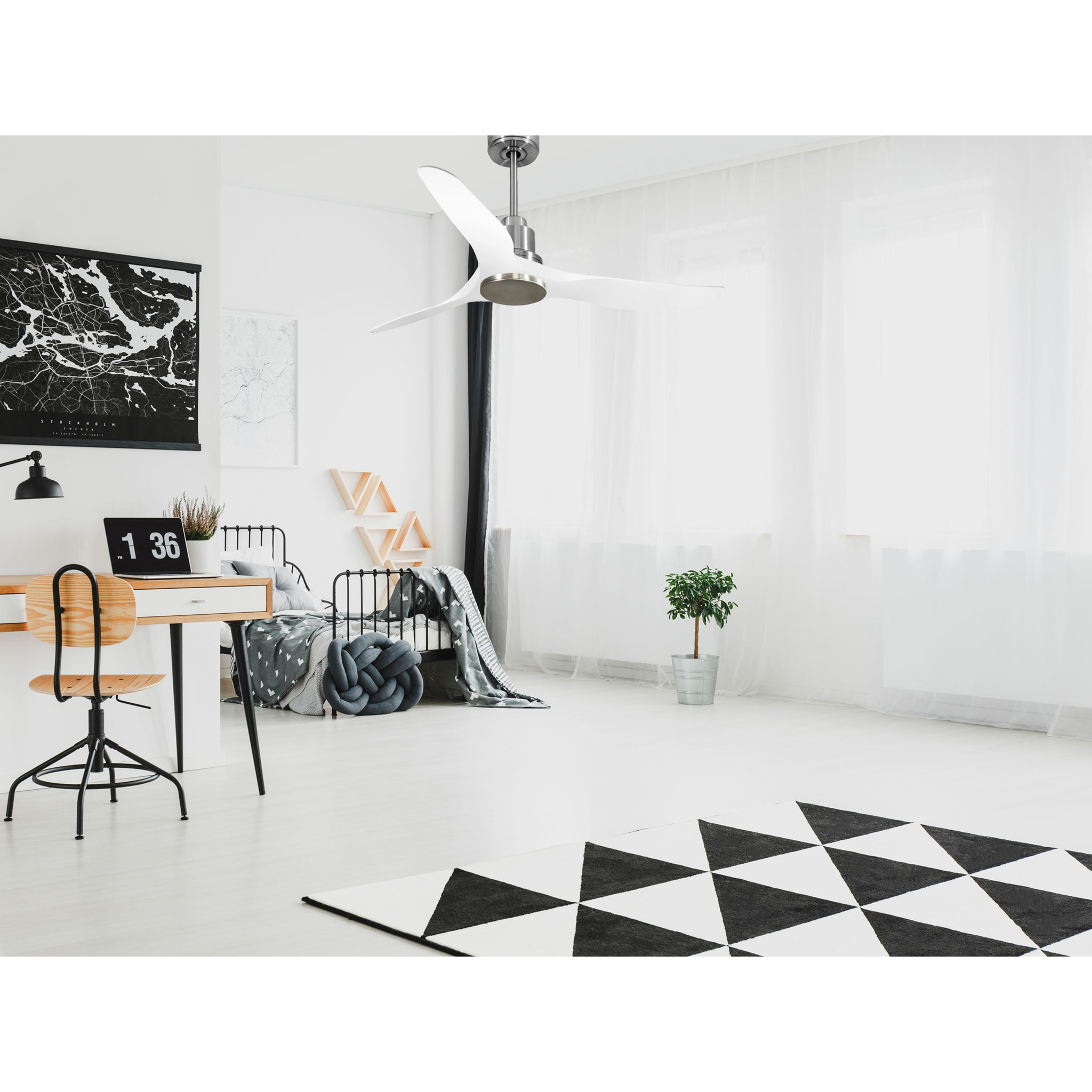 Ventilateur de plafond Réversible  Thermostat Wifi Moteur à courant continu Toits en pente Télécommande Adaptateur 2/3 Lames Hypersilence Mémoire Shopify Vendible (AUTOMATIQUE)