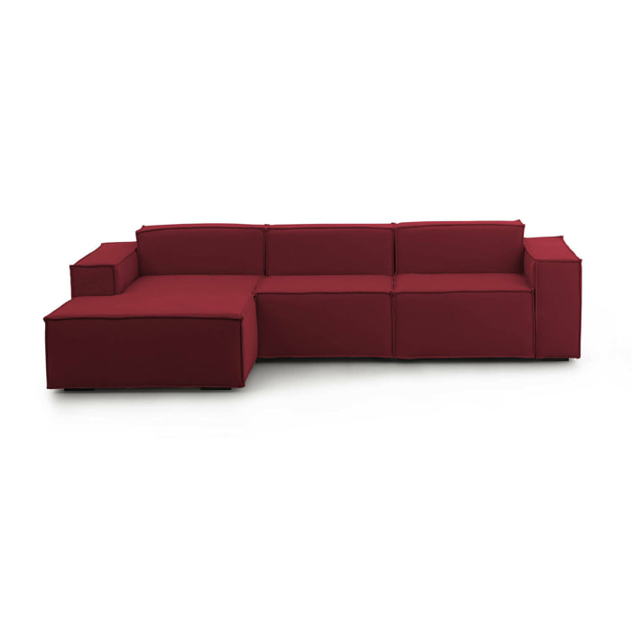 Divano fisso Jessica, Divano componibile a 3 posti con penisola sinistra, 100% Made in Italy, Sofà moderno in tessuto, Cm 300x170h70, Rosso