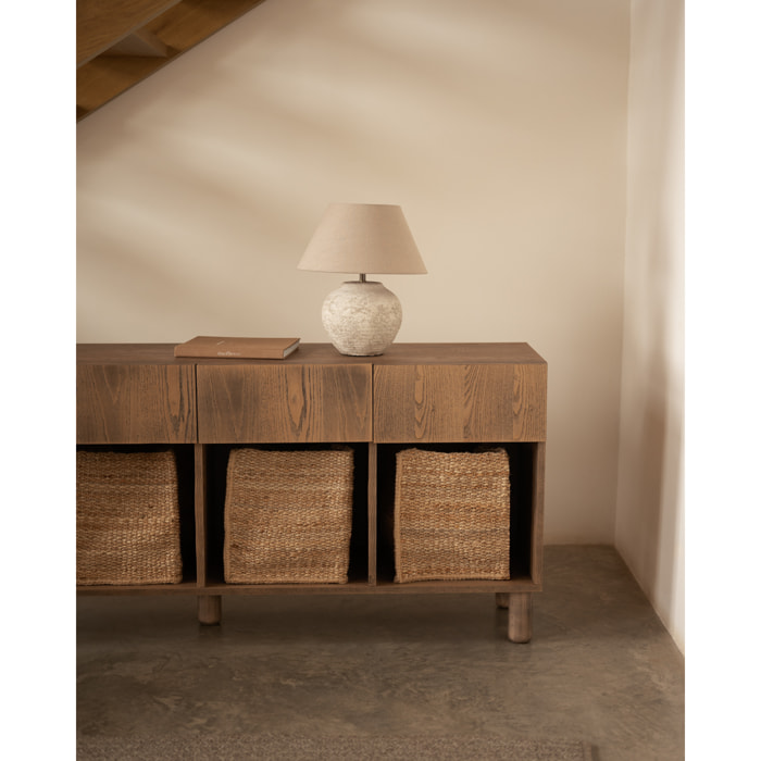 Buffet avec 4 tiroirs en bois de placage de frêne naturel en teinte noisette de 176x40cm Hauteur: 75 Longueur: 176 Largeur: 40