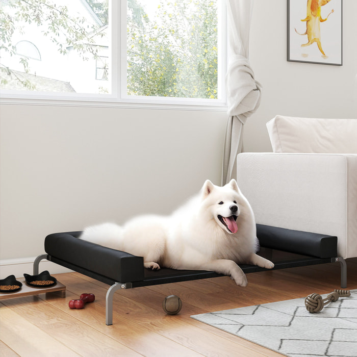 Transat pour animaux - lit pour chien - lit à pieds pour chien avec contour coussin dim. 130 x 90 x 30 cm - noir