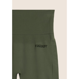 Leggings Seamless 7/8 con Vita Alta e Inserti in Costina