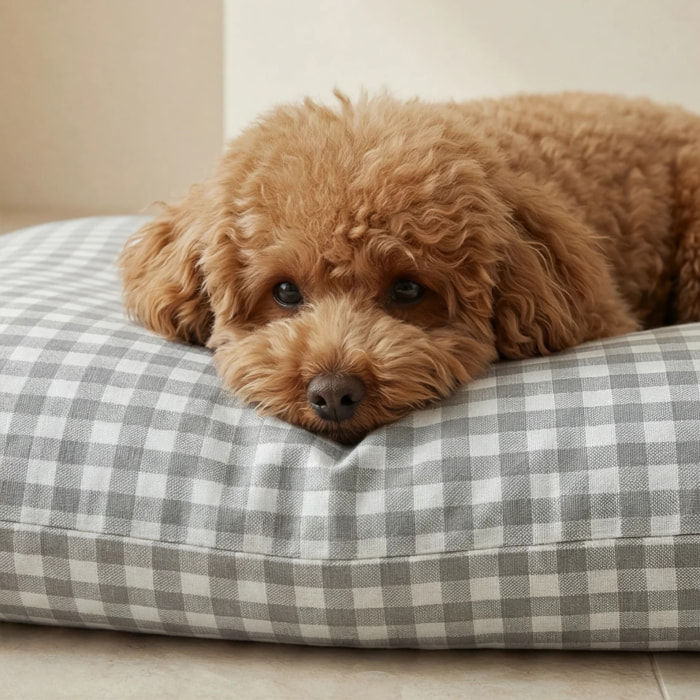 Lit pour animaux déhoussable et antitaches Vichy Gris Clair