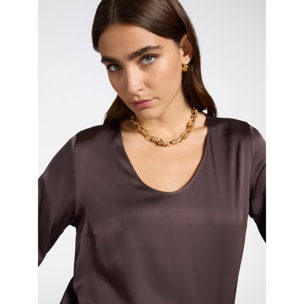 Elena Mirò - Blusa in raso stretch - Marrone