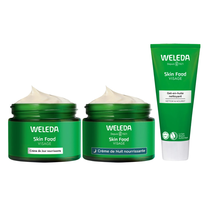 WELEDA - Skin Food Crème de Jour et Nuit nourrissante + Gel-en-huile nettoyant - Pour les peaux sèches - Natrue* - Vegan*** - 2x40 ml + 75ml
