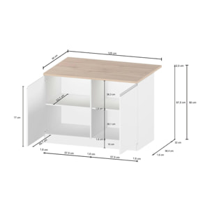 Isola da cucina Daffaticat, Mobile da cucina a 2 ante, Tavolo ausiliario portaoggetti, 100% Made in Italy, 125x90h90 cm, Bianco lucido e Ardesia