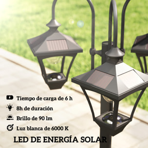Farola Solar Exterior de Jardín con Macetero 3 Cabezales Impermeable IP44 Encendido/Apagado Automático y Altura Ajustable Luz Solar de Exterior LED para Terraza Patio 52x52x185 cm Negro